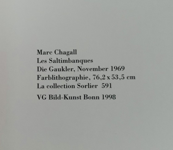 Image 1 of Marc Chagall "Les Saltimbanques" Litografia a colori 1969. La Collection Sorlier 591. Firmata e numerata sulla lastra.