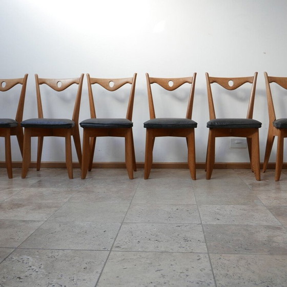 Image 1 of Set of 6 oakwood mid-century dining chairs by Guillerme et Chambron, France 1960s