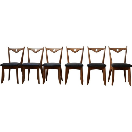 Set of 6 oakwood mid-century dining chairs by Guillerme et Chambron, France 1960s