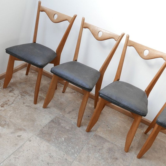 Image 1 of Set of 6 oakwood mid-century dining chairs by Guillerme et Chambron, France 1960s