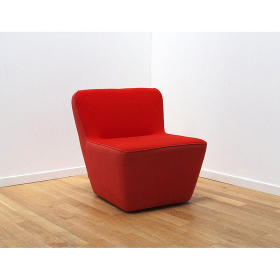 Image 1 of Pair of vintage Tea chairs in red and blue fabric for Sancal, Spain