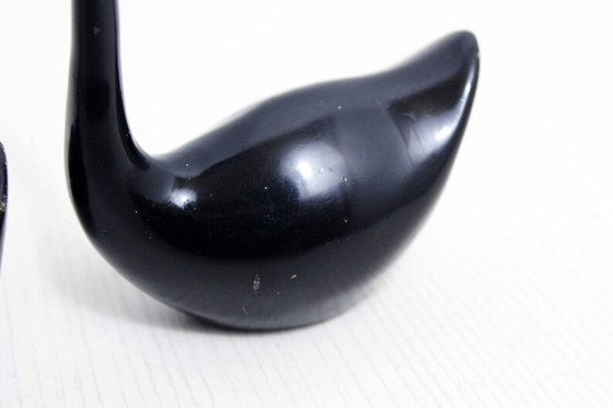 Image 1 of Set of 2 brass black swans from the 60s