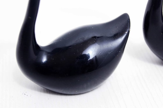 Image 1 of Set of 2 brass black swans from the 60s