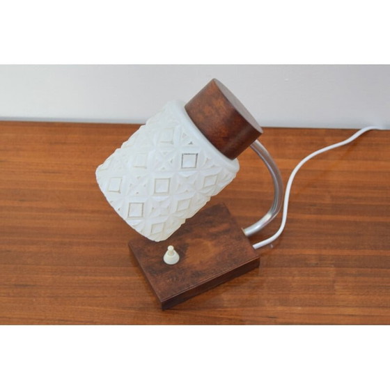 Image 1 of Vintage glass and wood table lamp, Czechoslovakia 1960