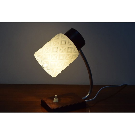 Image 1 of Vintage glass and wood table lamp, Czechoslovakia 1960