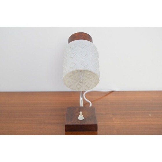 Image 1 of Vintage glass and wood table lamp, Czechoslovakia 1960