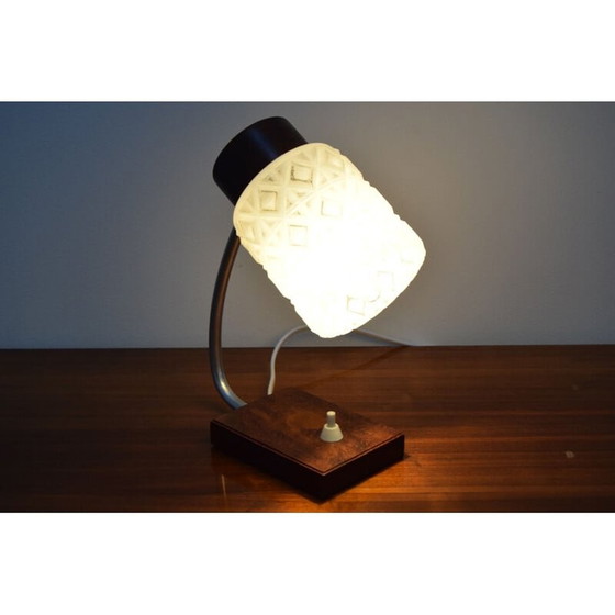 Image 1 of Vintage glass and wood table lamp, Czechoslovakia 1960