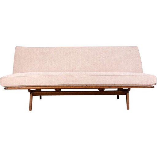 Divano vintage in teak e tessuto grigio, Danimarca 1960