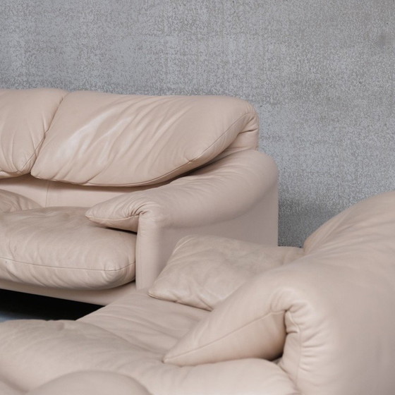 Image 1 of Vintage Maralunga leather living room set by Vico Magistretti for Cassina, Italy 1970s