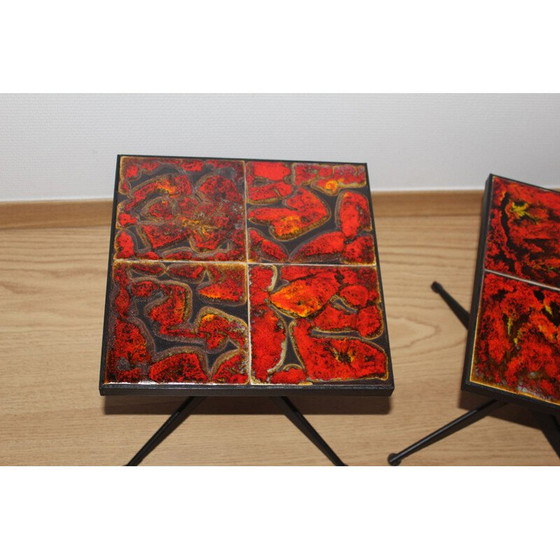Image 1 of Pair of vintage ceramic and metal tables from the Vallauris wheel, 1960