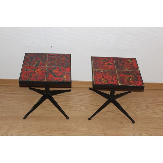 Image 1 of Pair of vintage ceramic and metal tables from the Vallauris wheel, 1960