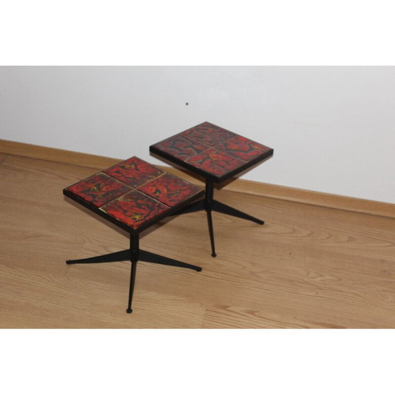 Image 1 of Pair of vintage ceramic and metal tables from the Vallauris wheel, 1960