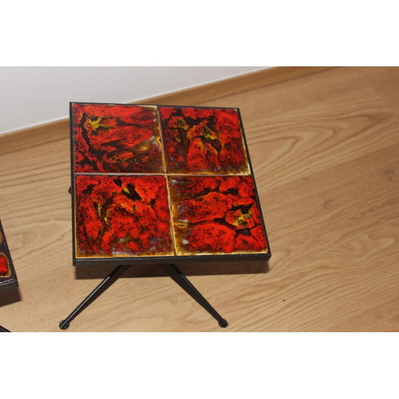 Image 1 of Pair of vintage ceramic and metal tables from the Vallauris wheel, 1960