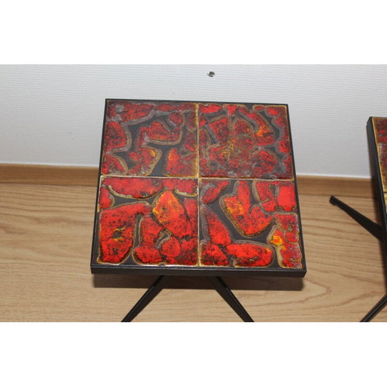 Image 1 of Pair of vintage ceramic and metal tables from the Vallauris wheel, 1960