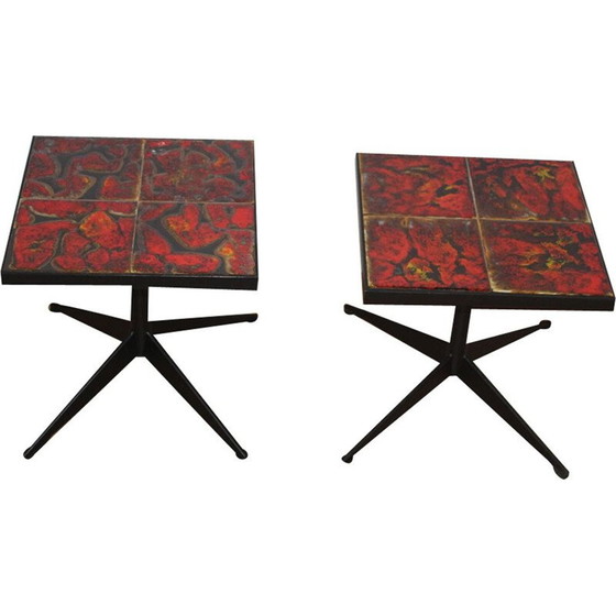 Image 1 of Pair of vintage ceramic and metal tables from the Vallauris wheel, 1960