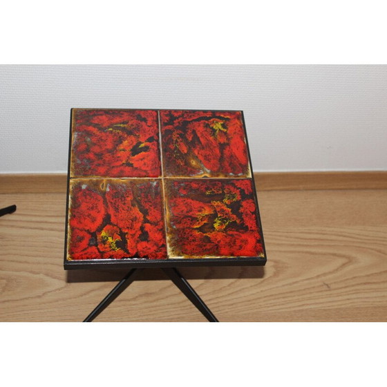 Image 1 of Pair of vintage ceramic and metal tables from the Vallauris wheel, 1960