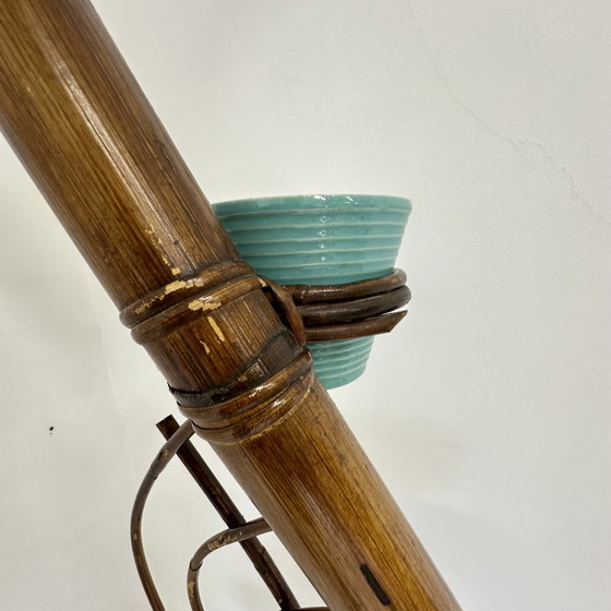 Image 1 of Bamboo Rattan Plant Stand , 1960S