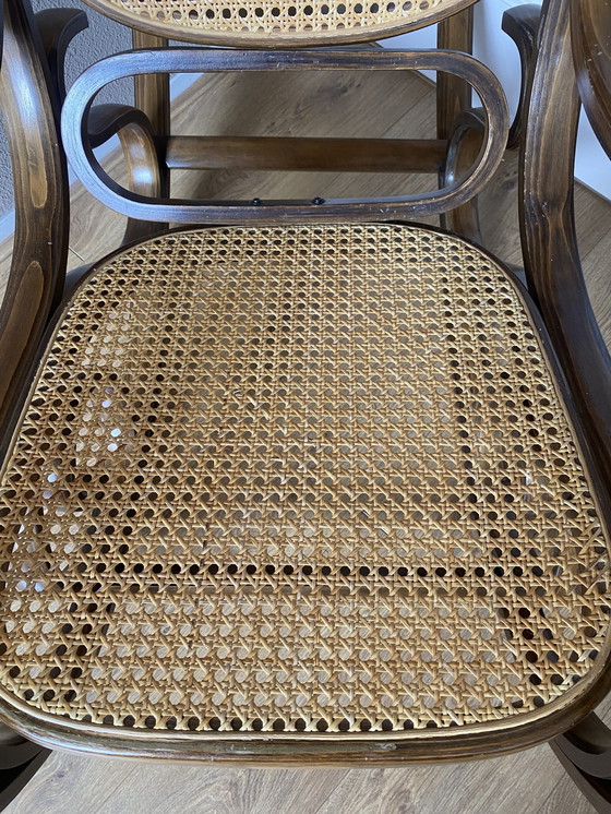 Image 1 of Sedia a dondolo in legno con cinghie vintage