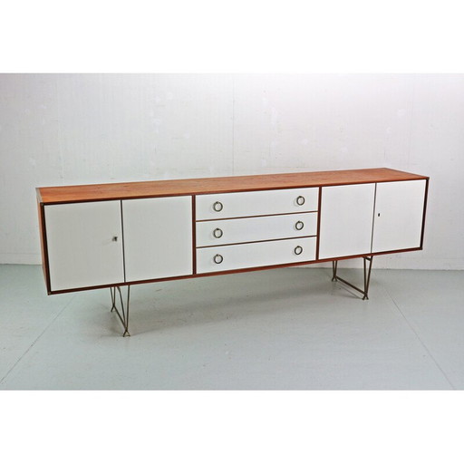 Vintage high sideboard in teak and brass by William Watting for Fristho, Denmark 1950