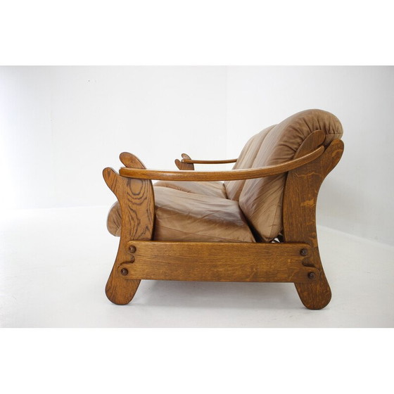 Image 1 of Divano vintage in rovere e pelle, Olanda 1970
