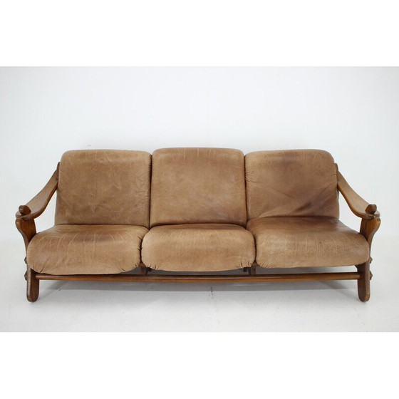 Image 1 of Divano vintage in rovere e pelle, Olanda 1970