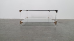 Table basse en lucite et laiton Charles Hollis Jones 1970 Hollywood Regency