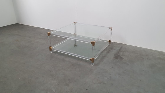 Image 1 of Coffee table lucite & brass Charles Hollis Jones 1970 Hollywood Regency