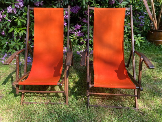 Image 1 of 2x Chaise de plage vintage avec ottoman