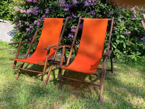 Image 1 of 2x Chaise de plage vintage avec ottoman