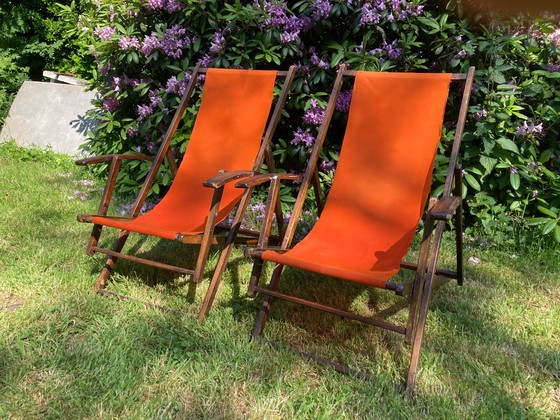 Image 1 of 2x Chaise de plage vintage avec ottoman