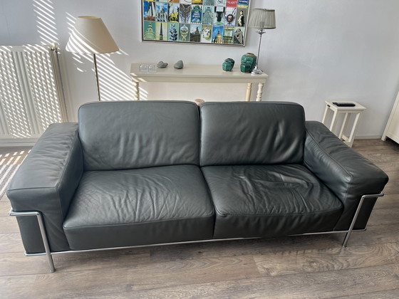 Image 1 of Canapé Natuzzi 2.5 seats tubular frame design leather anthracite grey