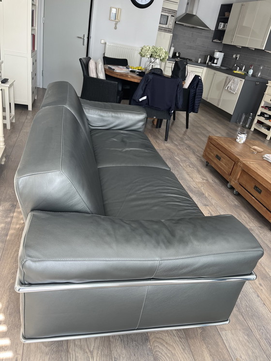 Image 1 of Canapé Natuzzi 2.5 seats tubular frame design leather anthracite grey