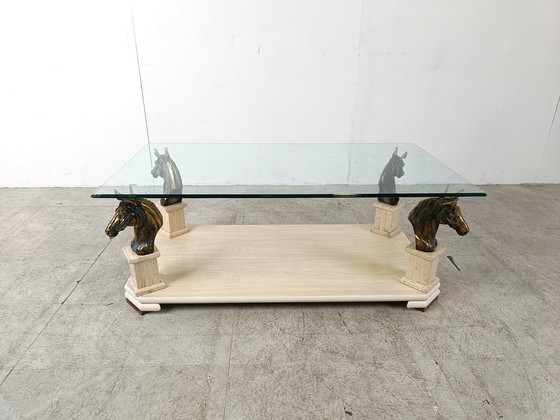 Image 1 of Vintage brass horse head coffee table