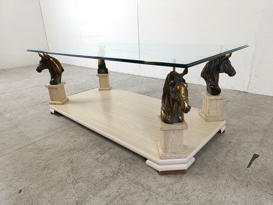 Image 1 of Vintage brass horse head coffee table