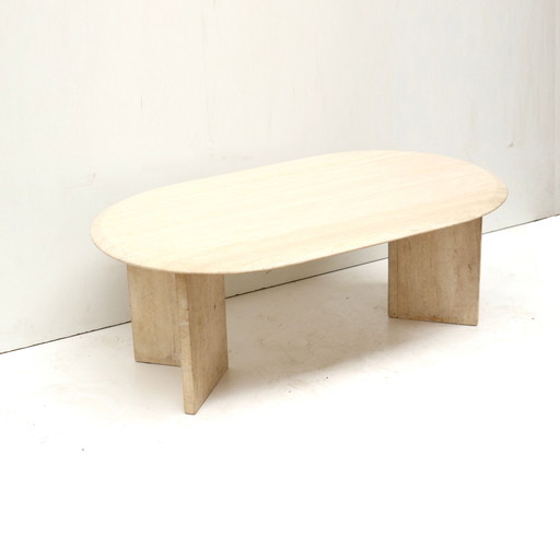 Oval travertine coffee table made in the 1970s