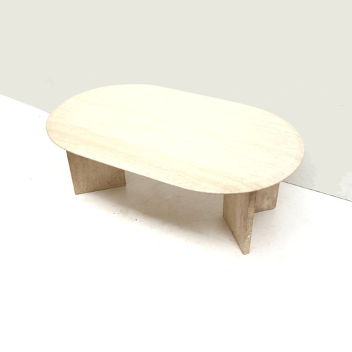 Oval travertine coffee table made in the 1970s