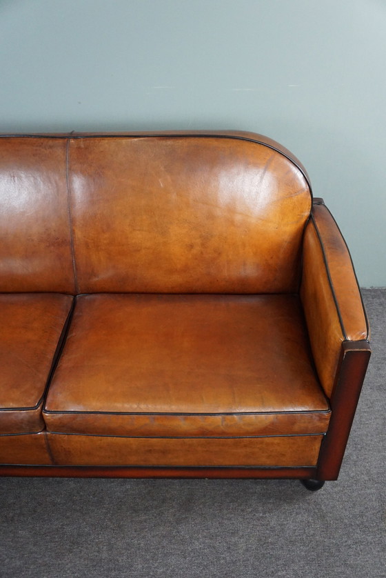 Image 1 of Art Deco sheepskin leather 2.5 seater sofa