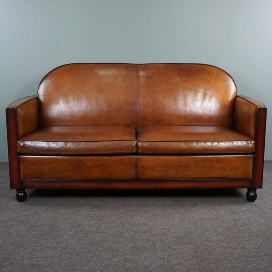 Image 1 of Art Deco sheepskin leather 2.5 seater sofa