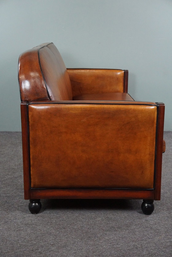 Image 1 of Art Deco sheepskin leather 2.5 seater sofa