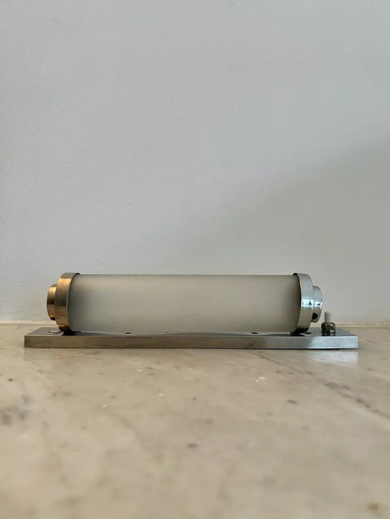 Image 1 of Lampada da parete modernista vintage, vetro sabbiato e metallo cromato, Art Déco 1930