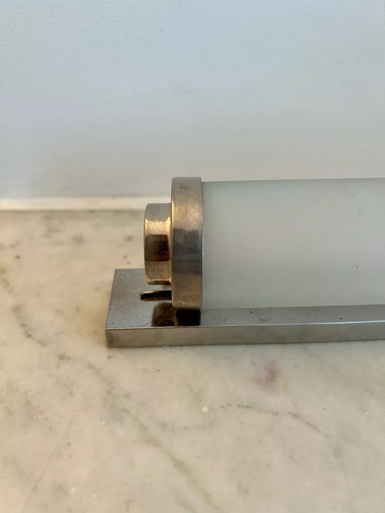 Image 1 of Lampada da parete modernista vintage, vetro sabbiato e metallo cromato, Art Déco 1930