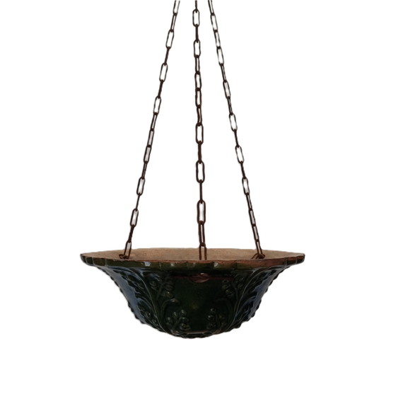 Image 1 of French Green Ceramic Hanging Flower Pot, Early 20th Century