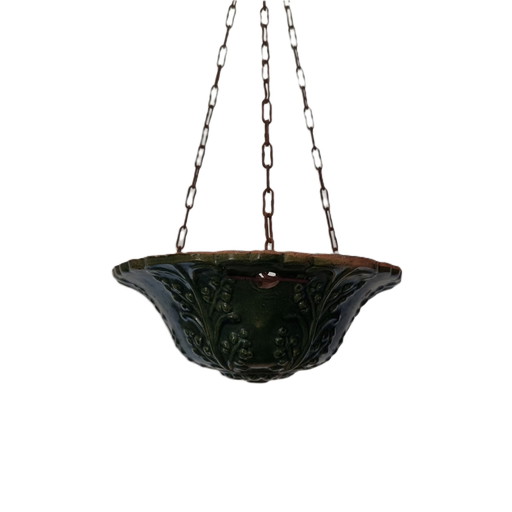 French Green Ceramic Hanging Flower Pot, Early 20th Century