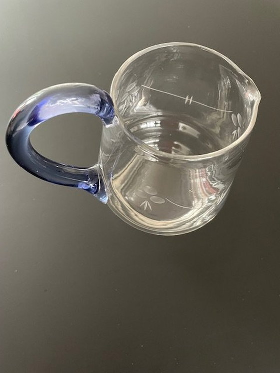 Image 1 of Vintage Bohemian Mouth Blown Pouring Jug With Glass Motifs