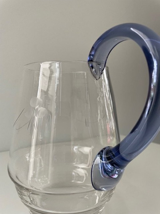 Image 1 of Vintage Bohemian Mouth Blown Pouring Jug With Glass Motifs
