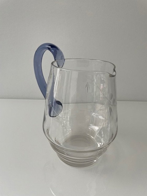 Image 1 of Vintage Bohemian Mouth Blown Pouring Jug With Glass Motifs