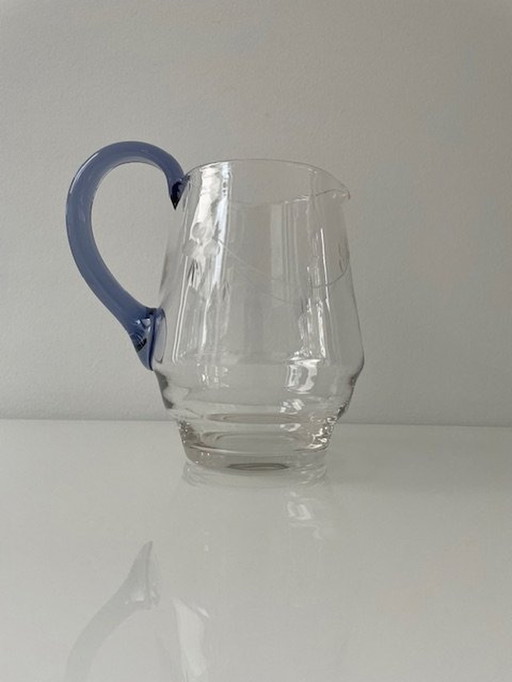Vintage Bohemian Mouth Blown Pouring Jug With Glass Motifs
