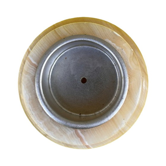 Image 1 of Vintage alabaster candlestick with metal fittings, Italy 1970
