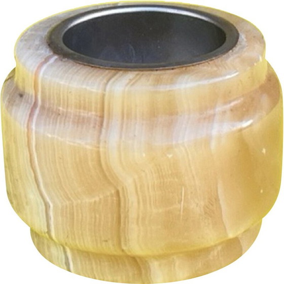 Image 1 of Vintage alabaster candlestick with metal fittings, Italy 1970
