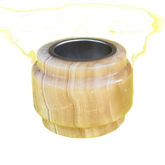 Image 1 of Vintage alabaster candlestick with metal fittings, Italy 1970